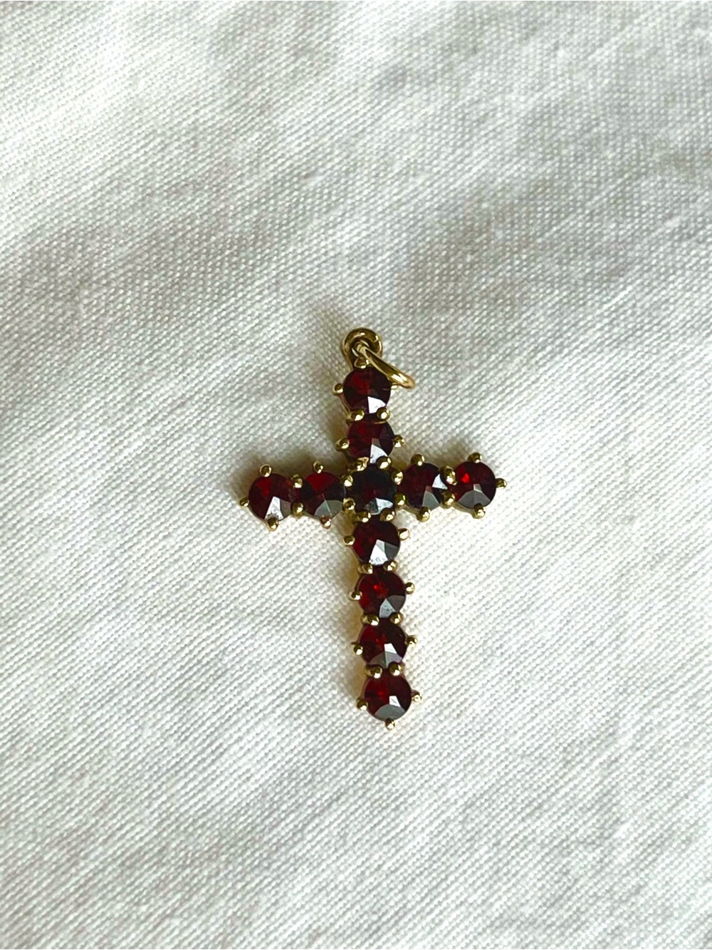 Czech Garnet and silver cross pendant